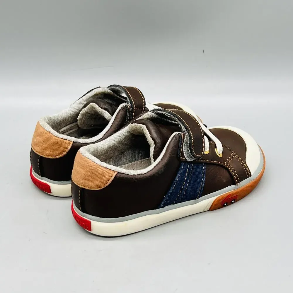 See Kai Run Shoes Boys 7 Brown Leather Car Design Hook Loop Strap Sneakers